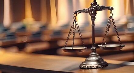 Banner featuring scales of justice against a courthouse backdrop for business financial protection law. Concept Law Office, Financial Protection, Business Law, Courthouse, Scales of Justice