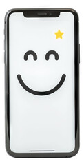 Cartoon moblie or cell phone. Funny face of smiling smartphone isolated on white background