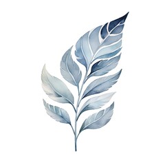 A blue leaf with white veins, watercolor illustration single element