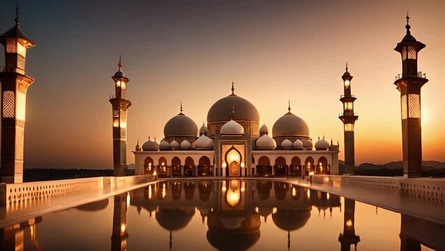 The majestic landscape of the mosque rising above the horizon delights with its beauty and dignity.