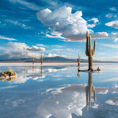 Infinite Mirror: A Surreal Landscape of Uyuni Salt Flats Reflecting Mesmerizing Sky
