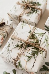 Clock Surrounded by Presents and Pine Cones