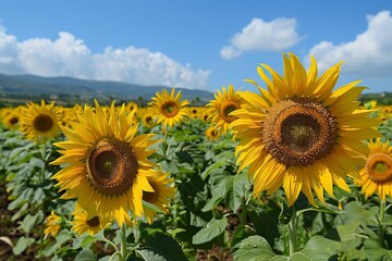 Obraz premium Sunflower Field With Mountains