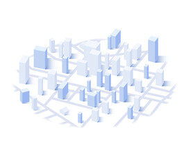 Urbanization concept, cityscape on map with interconnected lines. Encompasses the growth of urban areas. Reflects population concentration, the increasing interconnectedness of urban spaces. Vector