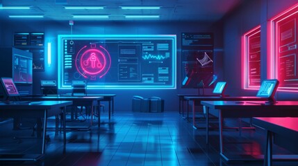 Fototapeta premium Cyber Security Training Center with Advanced Displays