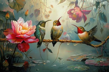Captivating Beautiful Painting Birds. Nature wildlife. Generate Ai