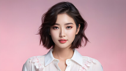 Asian Model's Summer Hair: Messy and Chic, Summer Fashion: Tousled Hair on Asian Girl, Effortless Summer Look: Messy Hair Inspiration for Model, Chic Messy Hairstyle: Asian Model's Fashion