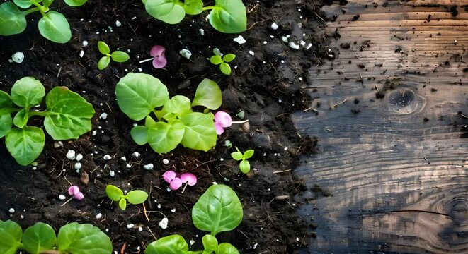 Vegetable seed mix with coco coir peat and perlite for fertile soil . Concept Vegetable Gardening, Seed Mix, Coco Coir Peat, Perlite, Fertile Soil