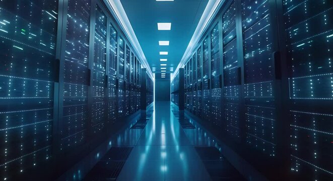 Data center technology enables digitalization through cloud computing for web services. Concept Data Center Technology, Digitalization, Cloud Computing, Web Services