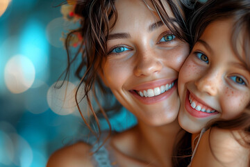 A woman and a child are smiling at the camera