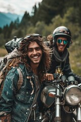 Fototapeta premium Man and Woman Riding Motorcycle