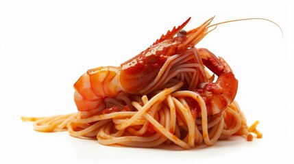 Die cut of Die cut of Spaghetti with spicy prawn and squid on white isolated on white isolated.