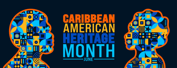 June is Caribbean American Heritage Month background template with Caribbean man and women vector design. Holiday concept. used to background, banner, placard, card, and poster design template.