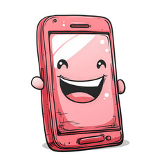 Cartoon moblie or cell phone. Funny face of smiling smartphone isolated on white background