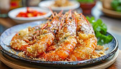 fried crispy prawn on a plate closeup shot generated by AI	