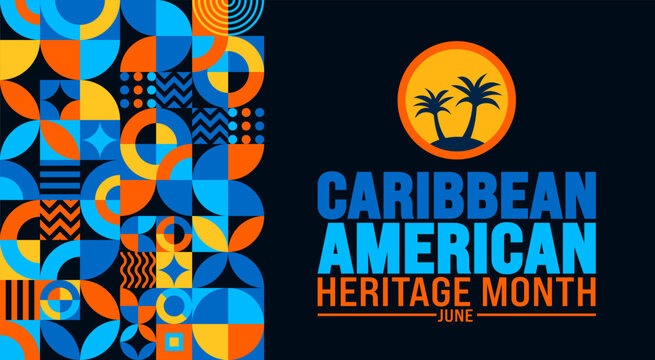 June is Caribbean American Heritage Month geometric shape pattern background template with palm tree vector design. Holiday concept. used to background, banner, placard, card, and poster design