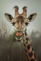 Giraffe Feeding on Tree Leaves