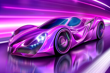 Naklejka premium A purple car cruises on a matching road with pink details