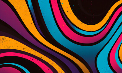 Vibrant retro wave design with bold curves and colorful stripes, abstract background.