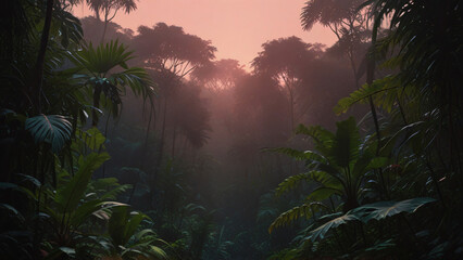 Misty Dawn in the Tropical Rainforest