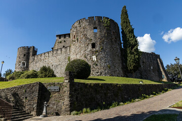 City of Gorizia, Castel on top the hill, wall and fortification, cannons. Panorama whole city. The beautiful streets and the castle behind them are a trace of history. Cultural Heritage Capital 2025.