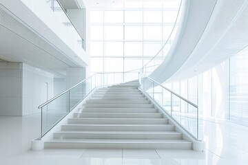 Modern white staircase with glass banister beautiful building