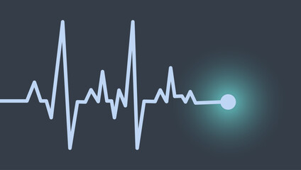 Shows the rhythm of the beating heart. Dark blue background. Heart wave technology background.