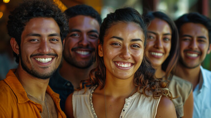 Fototapeta premium A group of happy people of different nationalities are standing in office clothes. A team of international people working together. Teamwork concept.