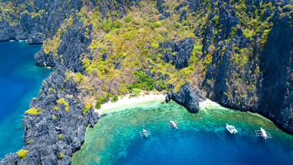 Aerial view of One of the best island and beach destination in the world, a stunning view of rocks...