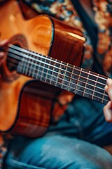 Fototapeta premium Woman Playing Guitar in Room