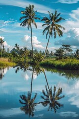 Obraz premium Lake Surrounded by Palm Trees on Sunny Day