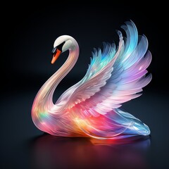 A beautiful swan with rainbow colored wings.