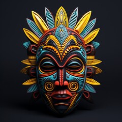 Naklejka premium A stunning and unique African mask, handcrafted with intricate details and vibrant colors. A true piece of art, perfect for adding a touch of cultural flair to any room.