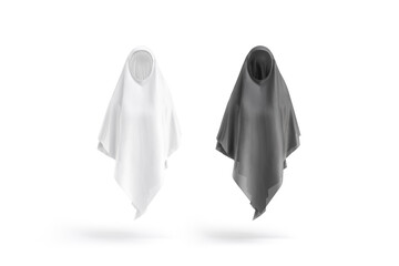 Blank black and white female khimar mockup, front view