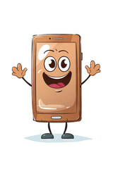 Cartoon moblie or cell phone. Funny face of smiling smartphone isolated on white background