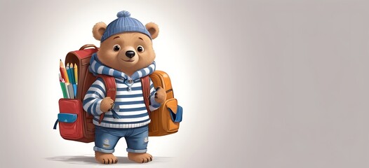 Brainy Bear Cub Dressed in a striped sweater and jeans with a backpack loaded with school supplies, this bear cub is ready for a day of learning.