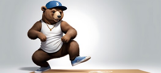 Breakdance Bear A bear doing impressive breakdance moves on a cardboard mat, wearing a snapback hat and sneakers.