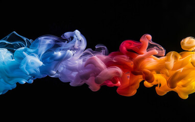 Black background with multicolored streaks of colored paint. Abstract colored background for web banners and sales, blurred colored shapes.