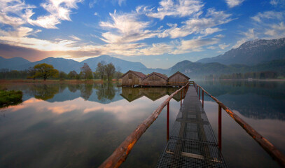 Foggy morning at lake Kochelsee, Bavaria, Germany