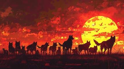 A comic book style action scene of herding dogs performing heroic deeds to save their flock from an unexpected natural disaster