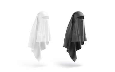 Blank black and white female niqab mockup, side view