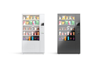 Blank black and white vending machine snacks and drinks mockup