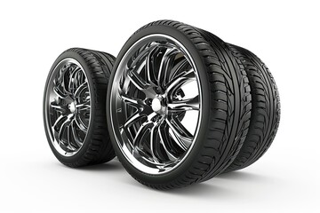 three luxury car tire with elegant velg isolated on white background 