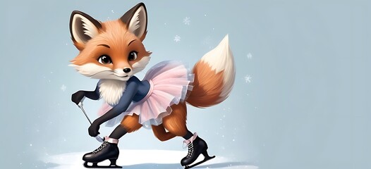 Figure Skating Fox Kit Dressed in a fluffy tutu skirt and sparkly tights, this fox kit glides gracefully across the ice with tiny ice skates.