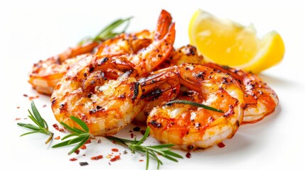 Grilled shrimps on white background