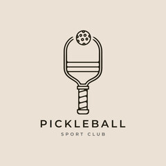 pickleball tournament line art logo with emblem, vector illustration minimalist design.