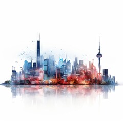 Toronto skyline watercolor painting.