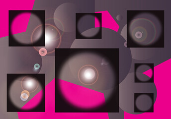 Soft glowing lights with mysterious abstract shapes on a pink and black background