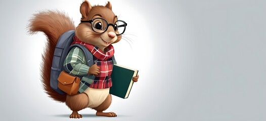Scholarly Squirrel This squirrel wears oversized glasses and a plaid jumper dress with a backpack slung over one shoulder. It's always seen carrying a stack of book.