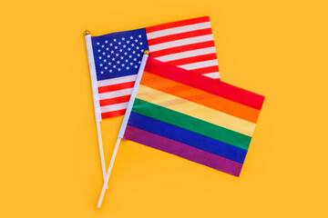 Lgbt flag and american stars and stripes flag. Gay pride month, Human rights in United States, USA....
